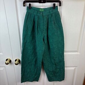 Vintage Kenzo Paris Wide Leg Embroidered Floral Green Pants